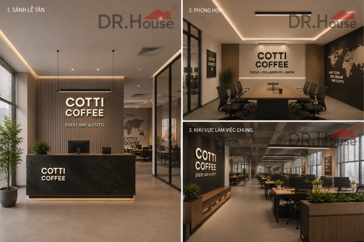 thiết kế văn phòng Cotti Coffee