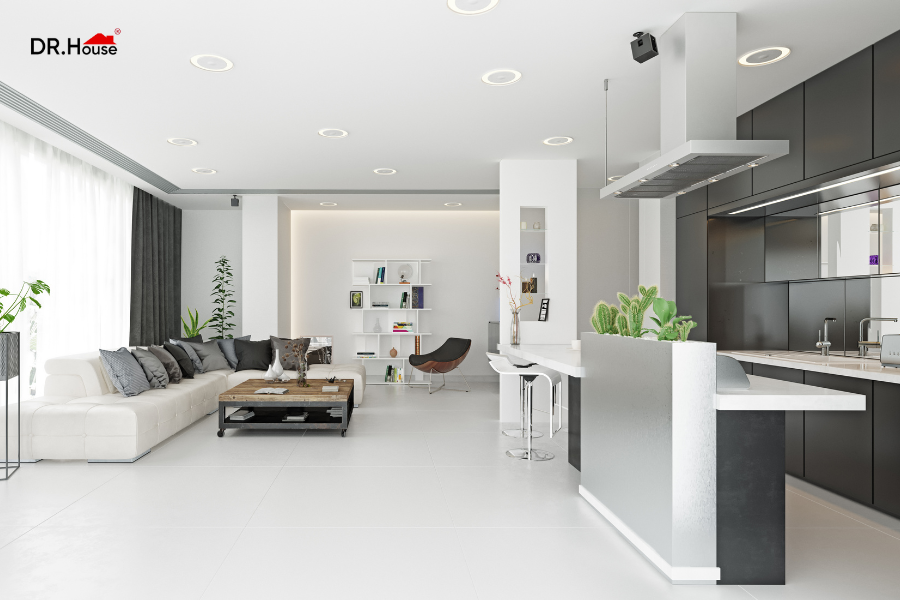 Thiết kế không gian mở giúp các phòng an gian diện tích trong rộng rải hơn