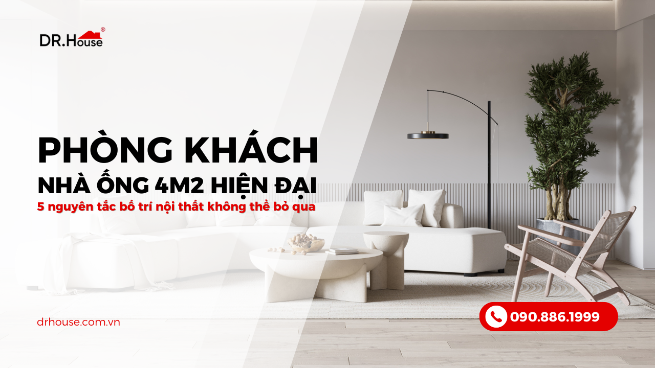 Phòng khách nhà ống 4m hiện đại
