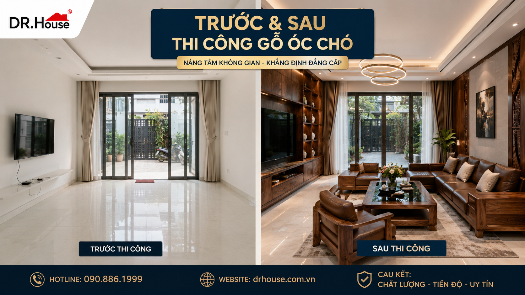 Trước và sau thi công gỗ óc chó