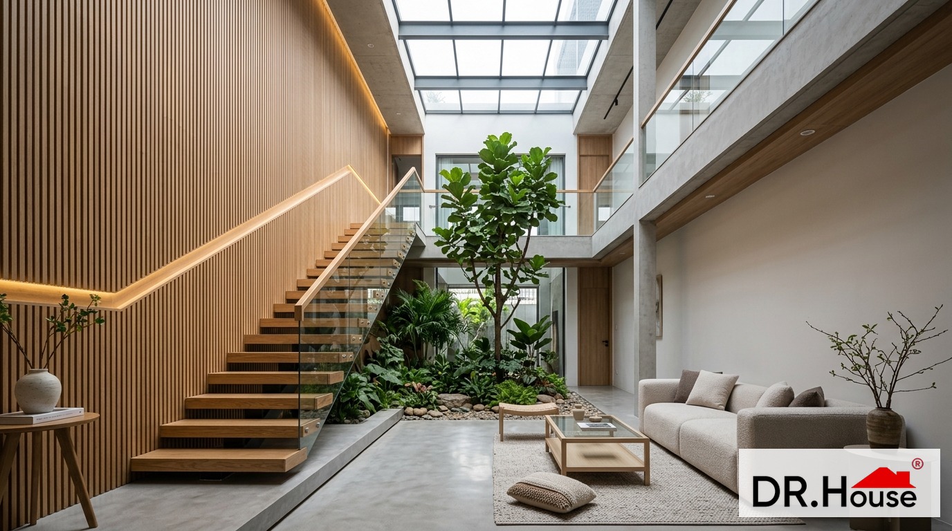 Cải tạo nhà ống cũ đẹp hiện đại kết hợp giếng trời lấy sáng Dr.House