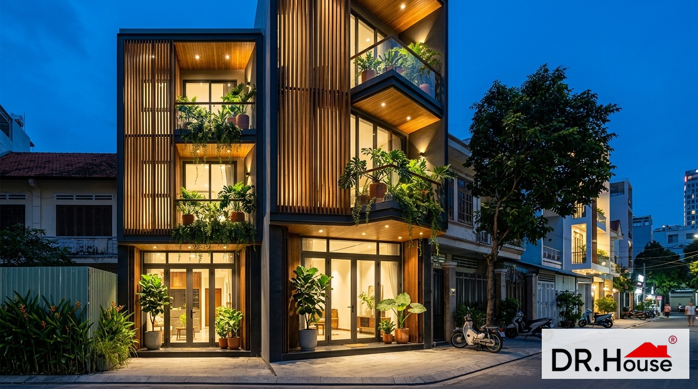 cải tạo mặt tiền nhà ống cũ đẹp hiện đại Dr.House