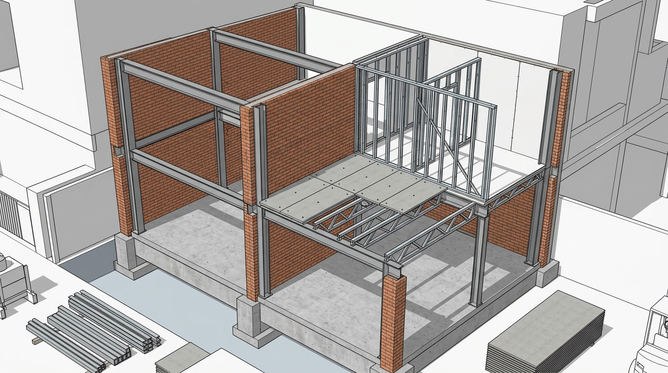 Mô hình SketchUp 3D giải pháp gia cố kết cấu dầm thép và sàn nhẹ Cemboard trên nền đất yếu Quận 7