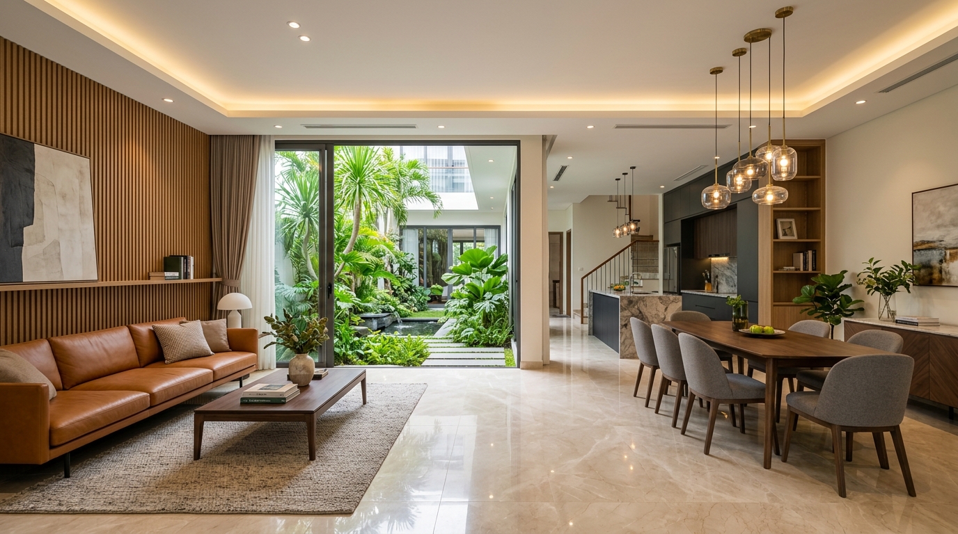 Phối cảnh 3D nội thất nhà phố Quận 7 phong cách hiện đại sang trọng sau cải tạo trọn gói